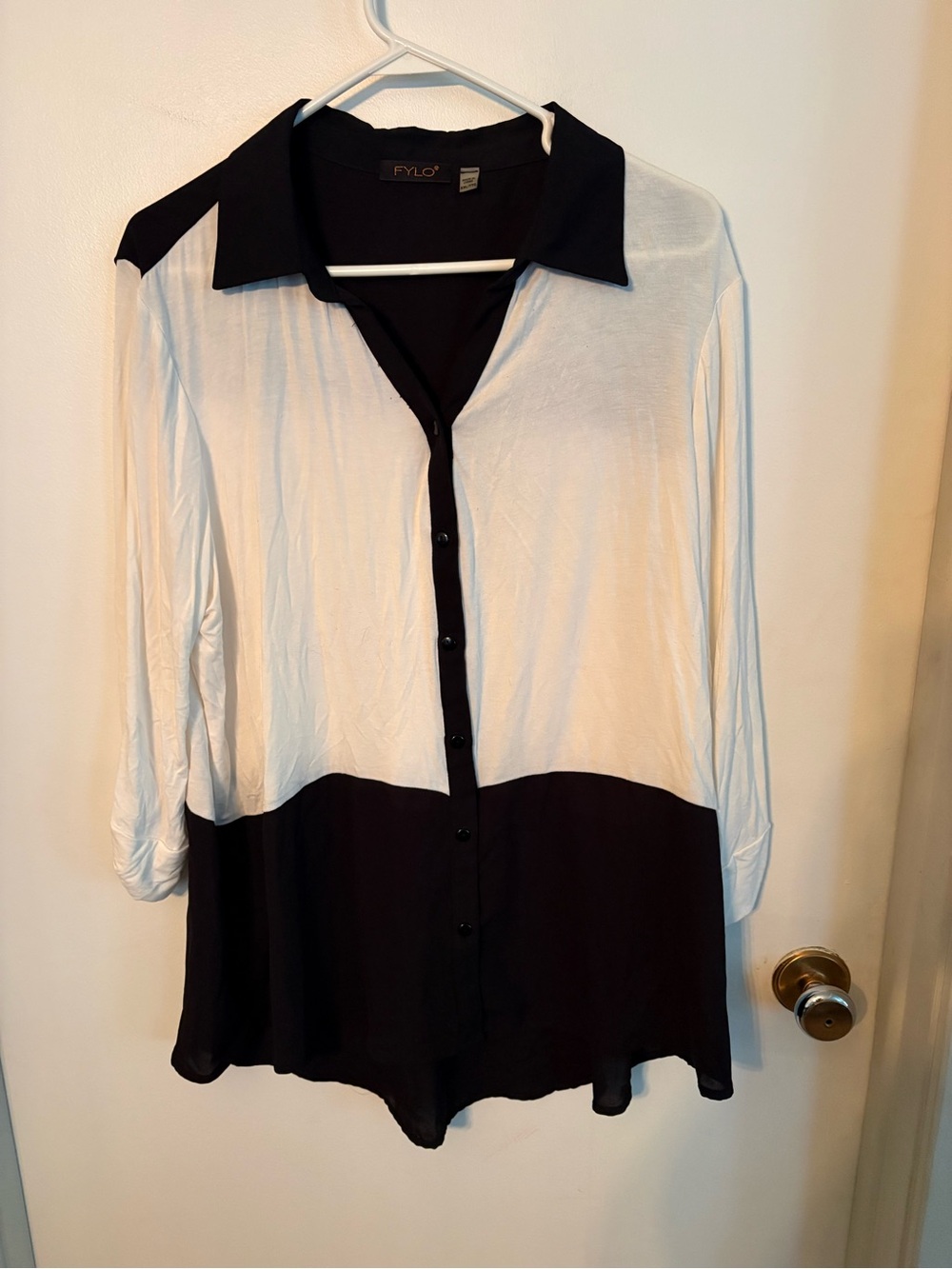 FYLO Black & White Colorblock Button-Down Shirt
